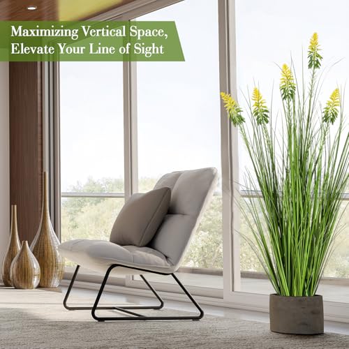 Jexine 2 Pieces Faux Plants Outdoor 4 ft Horsetail Reed Grass with Yellow Cockscomb Flower Tall Artificial Grass Plant Potted Faux Greenery Floor Plant for Housewarming Gift House Garden Lobby Outdoor - color: Yellow Cockscomb Flower