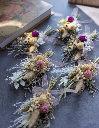 xin's convey Mini Dried Flower Bouquet Set of 6, Pink Mini Bouquet, Party Plate Decoration, Bridesmaid Flower Girl Proposal Box, Birthday Cake Table Arrangement, Wall Decoration - color: Pink