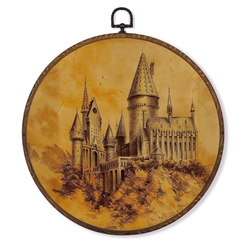 MOTERMATE Vintage Castle Wall Art Decor Round Framed, Whimsical Medieval Canvas Wall Art Artwork Prints, Fantasy Castle Sketch Hanging Decor Decorations for Home Bedroom Living Room, 10x10 Inch - color: castle