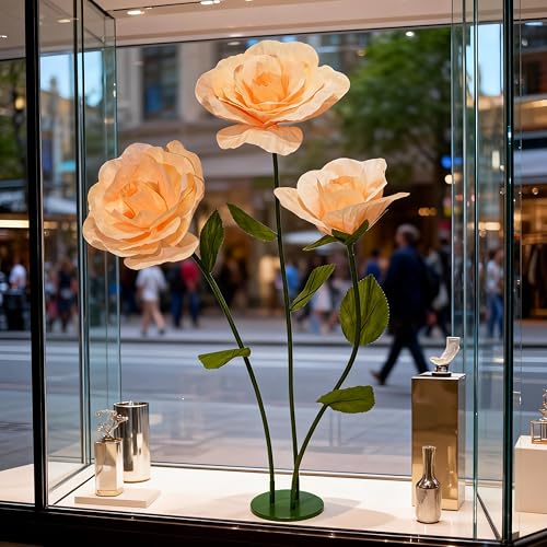 Giant Artificial Rose Decor, Oversized Standing Flower for Wedding Receptions, Photo Shoots, Parties & Romantic Spaces (Champagne) - color: Champagne