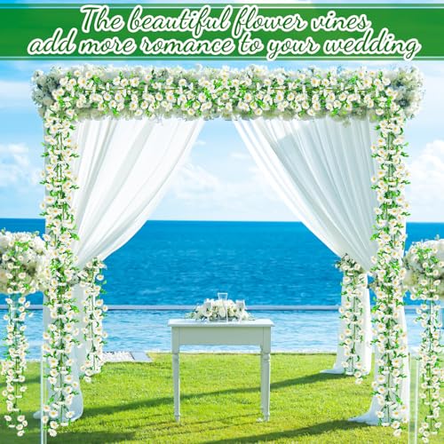 4 Pack Artificial Daisy Flowers Vine, 27.2 Ft Silky Artificial Garland with White Daisy and Vine Floral Garlands Decoration for Room Wall, Flower Themed Party, Wedding Supplies