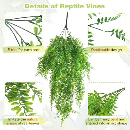 PINVNBY Reptile Plants Hanging Fake Vines Boston Climbing Terrarium Plant with Suction Cup for Bearded Dragons Lizards Geckos Snake Pets Hermit Crab and Tank Habitat Decorations (4 Pack) - size: 4PCS