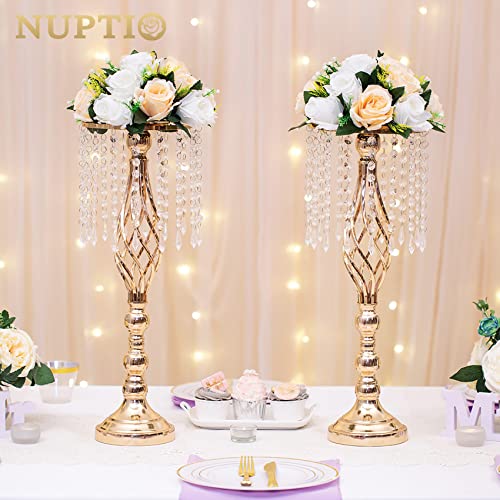 NUPTIO Flower Balls Table Centerpieces: Peachy Champagne & White Fake Rose | Artificial Floral Bouquet Arrangement 2 Pcs 9.5 inch for Wedding Bridal Shower Party Decorations - color: Peachy Champagne & White, size: 2 Pcs