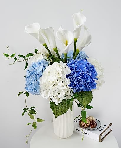 JINWOE Light Blue Flowers Real Touch Artificial Hydrangeas, 3Pcs 21" Large Royal Latex Silk Flowers,Long Stems Fake Flower Bouquet for Centerpieces Table Home Party - color: Blue, size: 3pcs