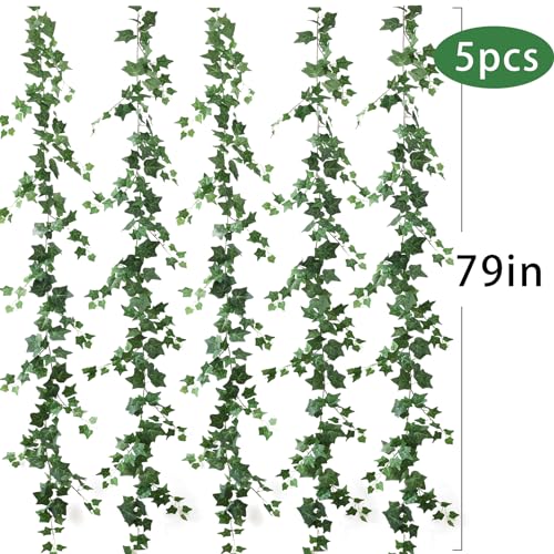 mizii 5 Pack 395" Artificial Vines Ivy Garland Fake Vine Realistic Silk Green Leaves Faux Hanging Plants Greenery Decoration for Outdoors Wedding Arch Party Indoor Mantle Bedroom Home Decor - color: Ivy