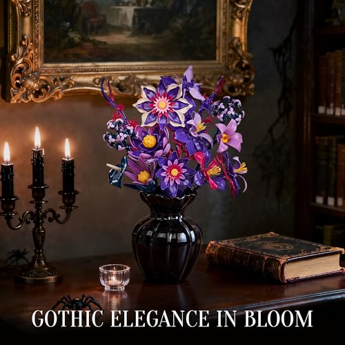 Gothic Flowers Bouquet Building Set for Adults, Artificial Flower Compatible with Lego Botanical Collection, Christmas Valentine's Day Birthday Gift for Women Girl Girlfriend Home Decor - color: Gothic