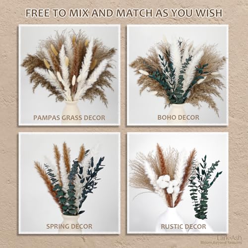 Natural Dried Flower Bouquet – Pampas Grass, Cotton Stems, Bunny Tails Grass, Eucalyptus and Lavender for Western Boho Decor – Rustic Flowers for Your Bohemian Home, Bedroom, and Wedding Table Décor - size: Natural