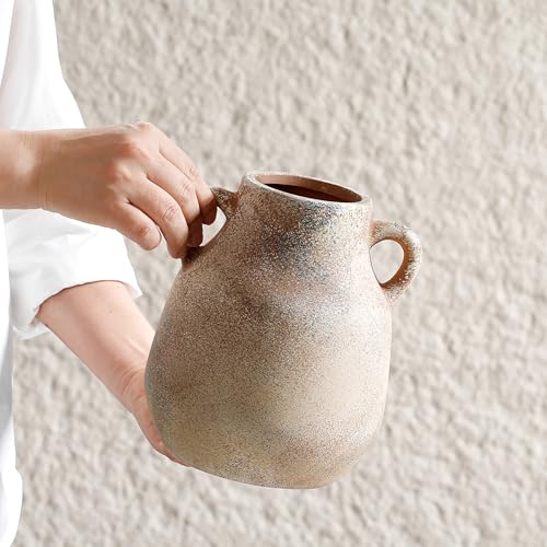 Ceramic Rustic Flower Vase, 7.48 Inch Pottery Modern Vase for Shelf, Tabletop, Vintage Farmhouse Home Decor for Coffee Table, Living Room, Mantle, Fireplace, Entryway - color: Rustic 7.48 Inch