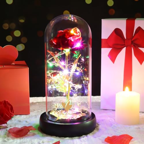 Mothers Day Rose Gifts for Mom, Birthday Gifts for Women, Flower Galaxy Glass Rose with 2 Light Modes Forever Eternal Colorful Gold Foil Rose in Glass Dome,Anniversary Valentines Women Gifts - color: Galaxy Rose