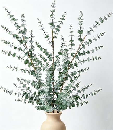 Zythrem Artificial Eucalyptus Stems Fake Branches for Vases Realistic Plastic 40" Long Faux Greenery Stems for Tall Vase Filler Home Bathroom Office Table Centerpieces Bedroom Decoration 3PCS - size: 40