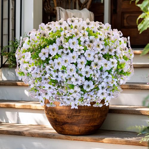AXYLEX Artificial Flowers for Outdoors Fake Plants - 16 Bundles Faux Outside Greenery Boxwood UV Resistant No Fade Plastic Shrubs Fall Decor Farmhouse Home Garden Mums (White) - color: White