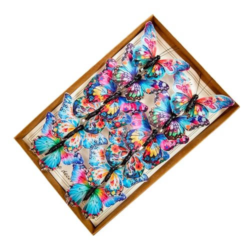 Cartanfill-Decorative 3D Butterfly Clips, 12 Pack, Multicolor Feather Design, Party and Christmas Tree Ornaments - color: E Clip
