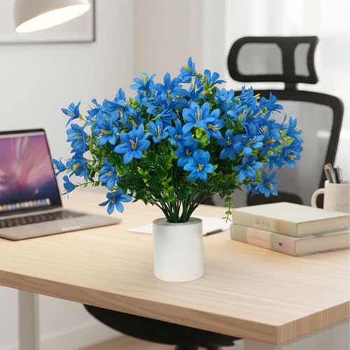 8pcs Artificial Flowers Lily, Silk Faux Fake Flower Plants for Wedding Bouquet Home Party Indoor/Outdoor Table Hotel Office Vases Floral Arrangements Decor, Blue - color: Blue