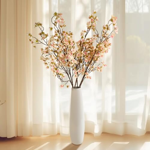 6 Pcs Artificial Cherry Blossom Flower Branches, Realistic Long Stem Silk Cherry Blossom Tree Stems Faux Cherry Flowers Vase Arrangements for Wedding Home Party Garden Decor (Pink) - color: Pink