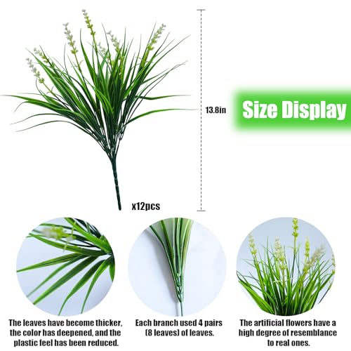 alyptus Outdoor Artificial Flowers 12 Bundles Plastic Plants Faux White Flower Fake Monkey Grass for Planters Décor Outside (White) - color: White