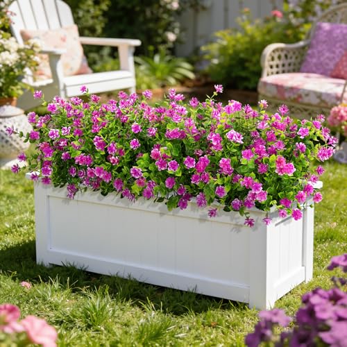 Ouddy Decor 24 Bundles Artificial Flowers for Outdoors Decoration Fake Flowers UV Resistant Faux Plastic Greenery Eucalyptus Plants for Spring Summer Garden Patio Indoor Outdoor Home Decor, Fuchsia - color: Fuchsia