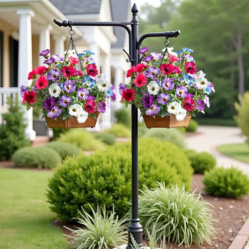 Colorful Artificial Morning Glory Flowers for Outdoor Planters, Premium UV Resistant Silk Faux Flowers for Porch, Hanging Basket & Window Box, Vibrant Garden Decor, No Pot, 13.3 Inch, 4 Bundles - color: Mixed Full Color 4pcs