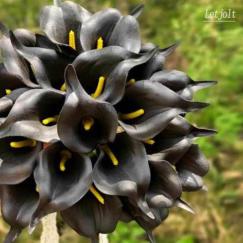 Letjolt Black Calla Lily Artificial Flowers 20 Pieces Bouquet | Wedding Bouquet, Bride Shower Gift, Home Decoration, Faux Calla Lilies - color: Black