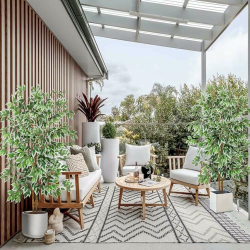 GTIDEA 2 Pcs 5ft Ficus Artificial Trees, Tall Faux Trees with Natural Trunk, Fake Silk Tree Artificial Plants for Home Decor Indoor Living Room Outdoor Balcony House Office (Included Dried Moss) - color: 5ft Ficus Tree-2pack (No Vase)