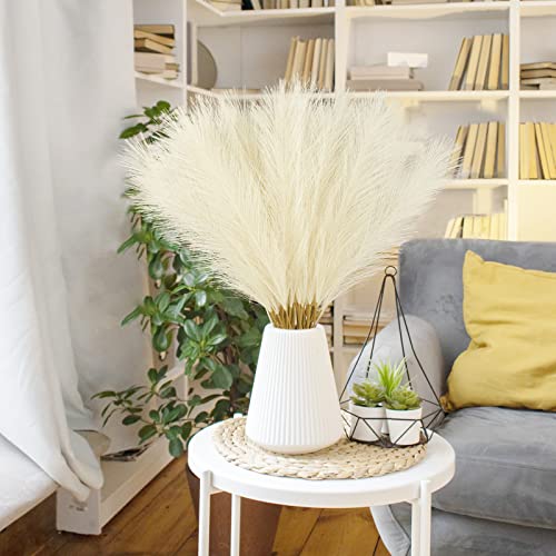 obbsie 150PCS Faux Beige Pampas Grass, 21.6" Short Artificial Pompous Grass Floral Fake Beige Flowers Branches Vase Filler Flower Arrangement for Home Wedding Boho Decor, - color: Beige, size: 150 PCS