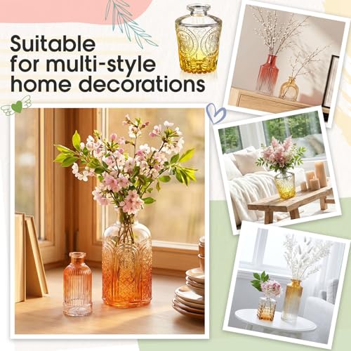 Yaomiao 30 Pcs Vases Bulk Colored Flower Glass Vases Bud Vintage Colored Glass Bottles Colorful Rustic Embossed for Home Wedding Table Decorations Gifts(Orange Yellow Gradient Series) - color: Orange Yellow Gradient Series