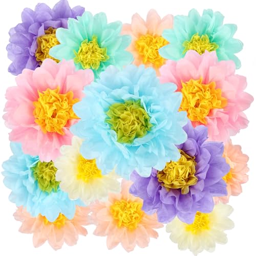 BestoFun 14 PCS Pastel Tissue Paper Flowers – Party Decorations for Birthday, Baby Shower, Wedding, Bridal Shower, and Spring or Holiday Events - color: Pastel