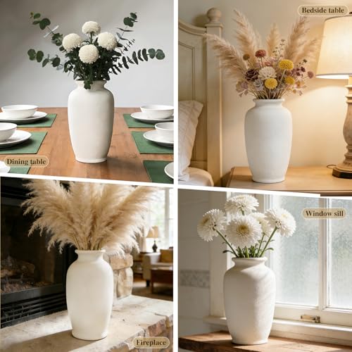 White Ceramic Vase-Boho Decorative Vase,Terracotta Tall Vases Decorative Pottery are Suitable for Decorating Living Rooms,Kitchens,and Bedrooms. - color: White L