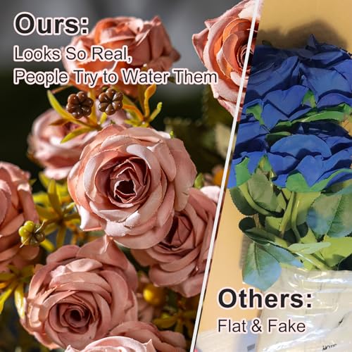 Artificial Rose Flowers for Outdoor 4 Bundles Rose Bouquet with Daisy Faux Flowers UV Resistant for Home Indoor Outside Garden Porch Window Box Balcony Yard Porch Fall Decor (Brown) - color: Brown