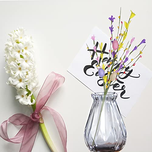 Easter Egg Stems,6pcs 17in/43cm Egg Picks with Forsythia Flowers for Flower Arrangement Vase Easter Decor - color: 6 Pink Color