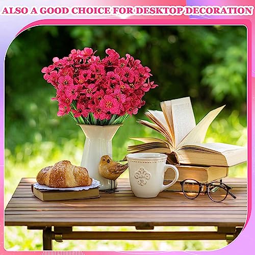 Lyrow 100 Bundles Violet Artificial Flowers, UV Resistant Faux Flowers Outdoor, Faux Silk Flowers, Fake Violet Flowers Bulk for Front Porch Hanging Garden Courtyard Farmhouse Home(Rosy) - color: Rosy