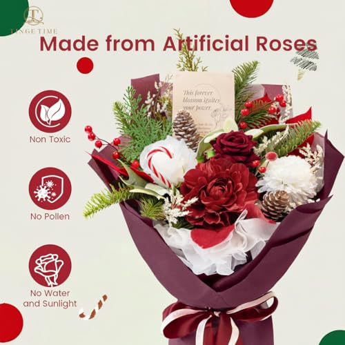TINGE TIME Preserved Flowers Bouquet, Valentines Red Roses Faux Rose Bouquets, Artificial Flowers Poinsettia Faux Flowers, for Valentine Centerpiece Table Decoration Wedding Party - color: Burgundy