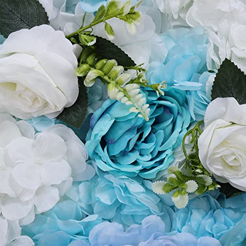 Artificial Flower Wall Panels, 6 Pcs Rose Peony Flower Leaves Wall Backdrop Fake Flowers Wall Panel for Party Wedding 24" X 16" Light Blue - color: 6 Pcs Light Blue