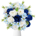 14.57" Blue and White Artificial Flowers Bouquets Fake Silk Roses and Lily Flower Faux Floral Arrangements for Bride Wedding Reception Home Decor Indoor