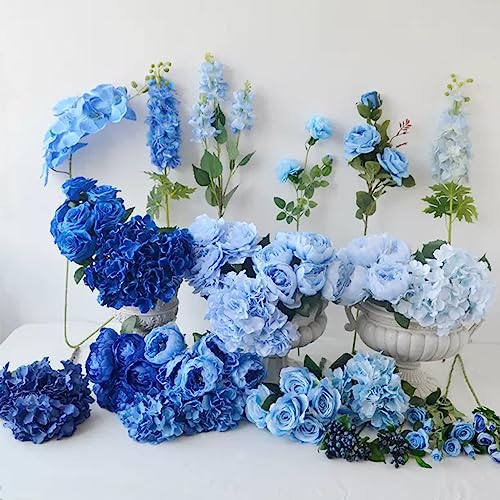 FagusHome Silk Hydrangea Heads 36 Pcs Artificial Flowers Heads and 3 Dozens Stems Fake Hydrangea Flowers with Stems for Home Wedding Decor (Dark Blue) - color: Dark Blue