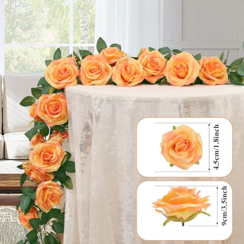 U'Artlines 3 Pack Artificial Orange Rose Vines Floral Garlands Total 19.5 Ft Fake Vine Silk Flower Garland for Indoor Outdoor Home Wedding Arch Garden Wall Decoration - color: Orange, size: Set of 3
