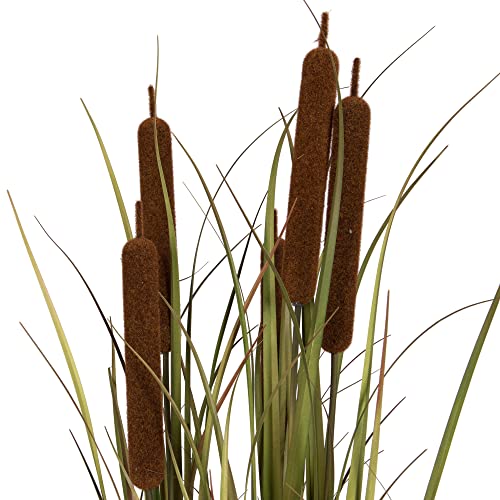 Vickerman Everyday 60" Artificial Green Grass and Cattails with Iron Pot - Faux Grass Plant Decor - Home Or Office Indoor Greenery Accent - Maintenance Free - size: 60"
