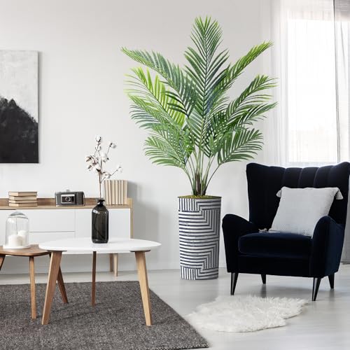 Artificial Tree in Modern Geometric Pattern Planter, Fake Areca Tropical Palm Silk Tree for Indoor and Outdoor Home Decoration - 66" Overall Tall (Plant Pot Plus Tree) - style: Areca Palm Tree