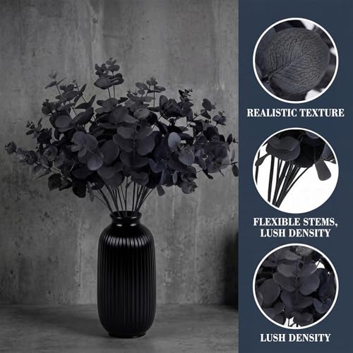 GREENTIME 2 Pack Black Eucalyptus Stems with 20 Branches 18.5'' Artificial Flower Bouquet for Vase Halloween Wedding Table Centerpiece Decor - color: Black - Eucalyptus Stems