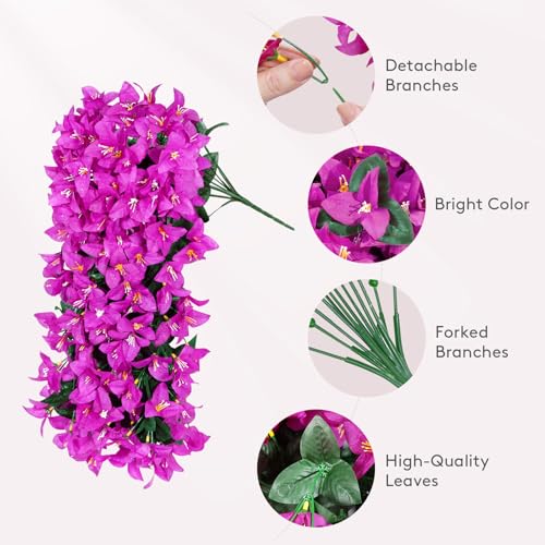 Lifewit Artificial Bougainvillea Flowers, 2 PCS Plastic Long Trailing Vines Fake Flowers for Outdoor Indoor Garden Porch Patio Balcony Decor, UV Resistant, Purple - color: Purple