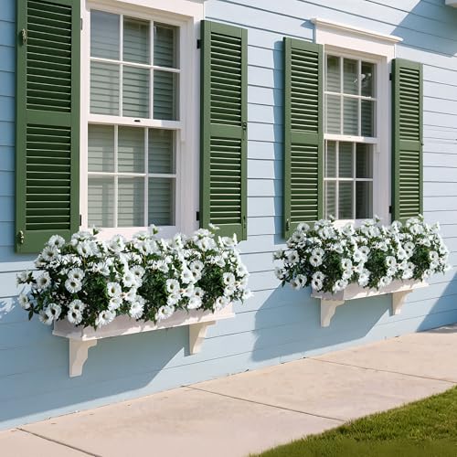 White Artificial Morning Glory Flowers for Outdoor Planters, UV Resistant Silk Faux Flowers for Hanging Basket, Porch & Window Box, Lifelike Farmhouse Garden Decor, No Pot, 13.3 Inch, 4 Bundles - color: White 4pcs