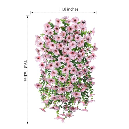 INSPRING Artificial Faux Outdoor Outside Flowers Plants, 2 PCS Fake Silk UV Resistant Look Real Pink Daisy Trailing Vines for Front Door Porch Planter Urn Patio Balcony Decoration - color: Pink