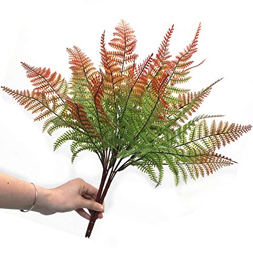 CATTREE Artificial Fern Shrubs, Plastic Bushes Grass Leaves Fake Plants Wedding Indoor Outdoor Home Garden Verandah Kitchen Office Table Centerpieces Arrangements DIY Christmas Decoration 4 pcs - color: Red Fern Grass 4pcs