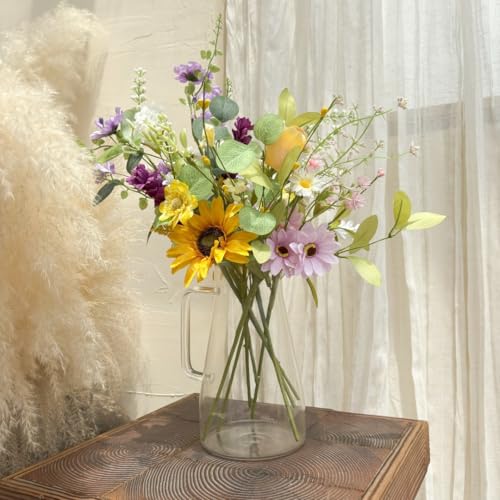 Artificial Wildflowers Bouquet, 8 Bundles Fake Silk Daisy Flowers Arragement,Sunflowers Colorful Summer Floral Stems for Vases Indoor Outdoor Decor Wedding Centerpieces - color: DASIY