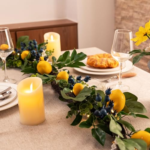 Valery Madelyn 6ft Artificial Lemon Garland for Mantel Summer Decor(Thick) | Faux Lemons Eucalyptus & Blueberry Summer Garland with Lights for Stairs Table Fireplace Farmhouse Kitchen Home Decor - size: Large