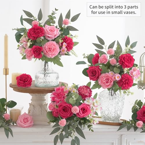 10 Pcs Mixed Artificial Flower Set, Artificial Peony Bouquet Fake Rose Flower Silk Floral Arrangements for Table Centerpiece Home Wedding Party Bridal Vase Decoration(Mixed Pink, 6 Bouquets & 4 Stems) - color: Mixed Pink, size: Mixed 10pcs