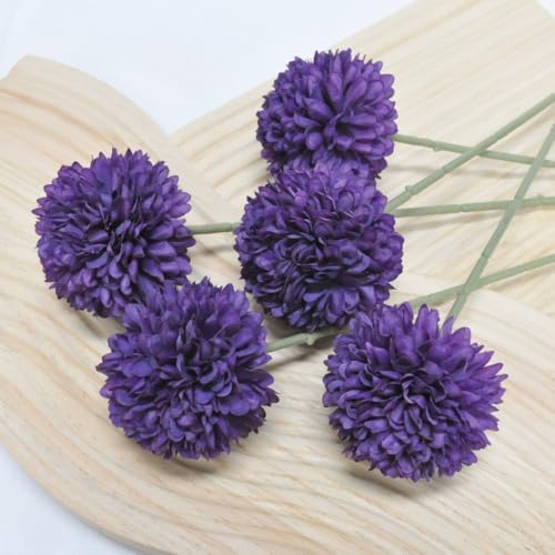 Artificial Chrysanthemum Ball Flowers Bouquet 10pcs Present for Important People Glorious Moral for Home Office Coffee House Parties and Wedding (Purple) - color: Purple