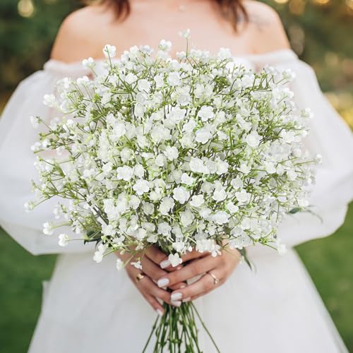 N&T NIETING 6Pcs Artificial Flowers,Real Touch Babys Breath Fake White Flowers Faux Flowers Bouquets for Vase Home Office Wedding Summer Indoor Outdoor Centerpiece Table Thanksgiving Decorations - color: White, size: 6PCS