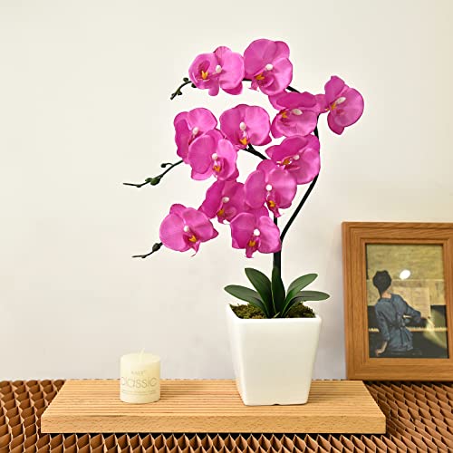 15" Tall Artificial Silk Phalaenopsis Orchid Flower Plant Pot Arrangements (Dark Blue-Purple) - color: Dark Blue-purple
