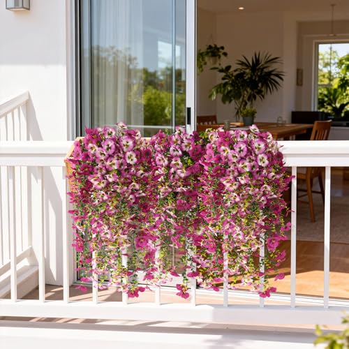 Fake Artificial Flowers for Outdoors, 4 Pcs Faux Hanging Pansy Flowers Spring Summer Decor, UV Resistant Fake Plants Silk Flower for Planter Front Door Porch Patio Yard Garden(Gradient Double Pink) - color: Gradient Double Pink