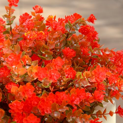 alyptus Artificial Flowers – 12 Bundles Fake Outdoor Fall Flowers with Greenery, UV Resistant No-Fade Faux Plants for Porch, Patio, Garden, Office & Spring Summer Decor - color: Red